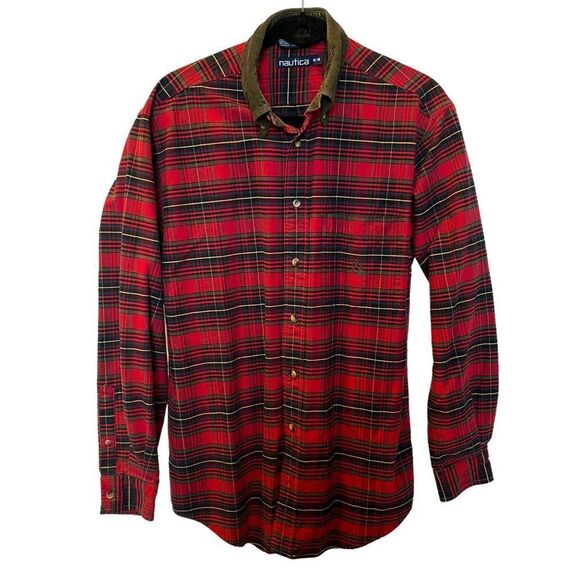 Nautica Men's Button Down Cotton Long Sleeve Shirt Red/Green/Blue Plaid Medium - Picture 1 of 10